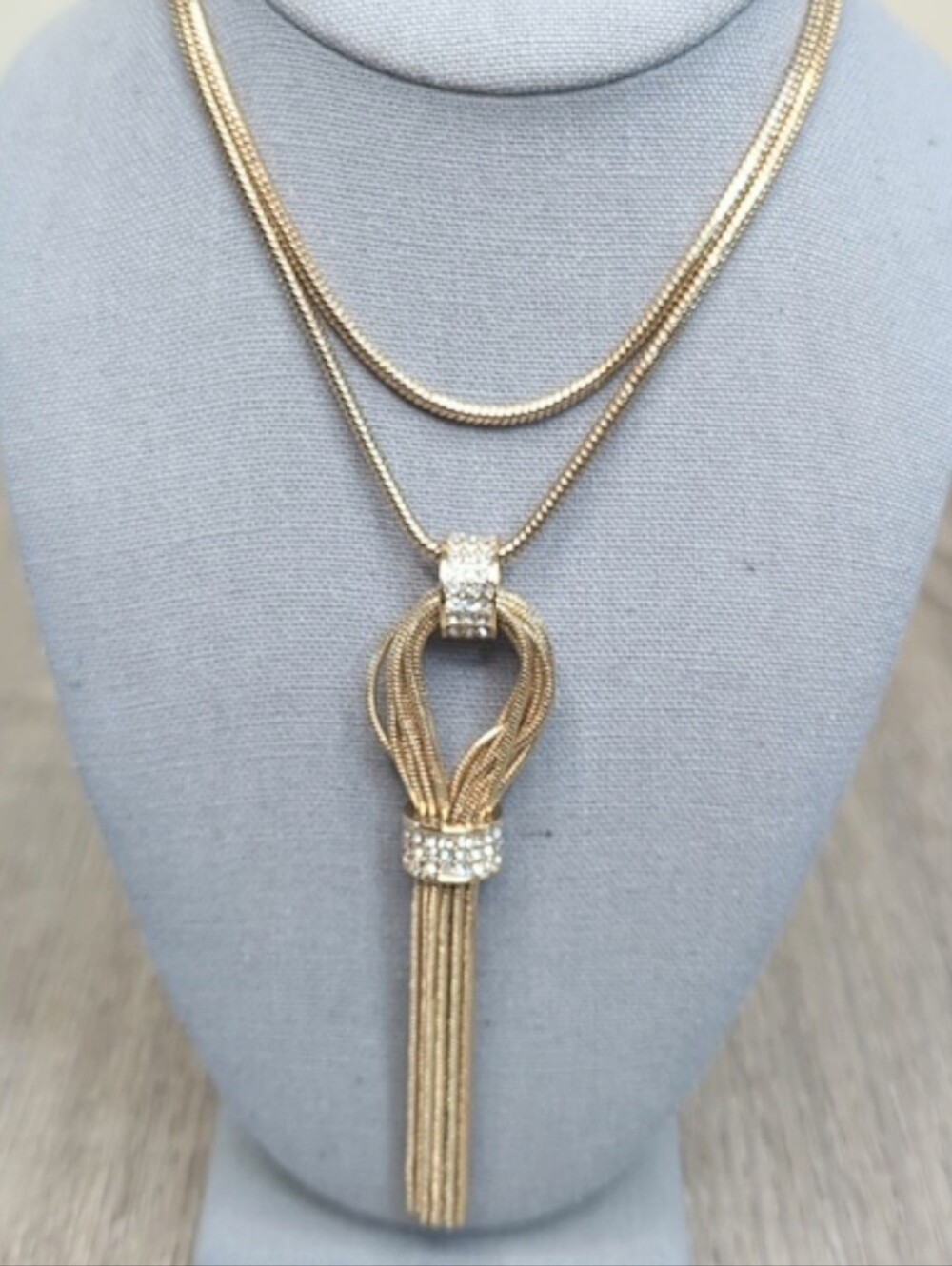 Vintage Laura Vann Gold Rhinestone Tassel Necklace